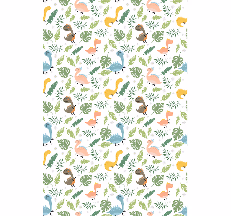 Kids wallpaper in pastel forest with dinosaurs pattern - TenStickers