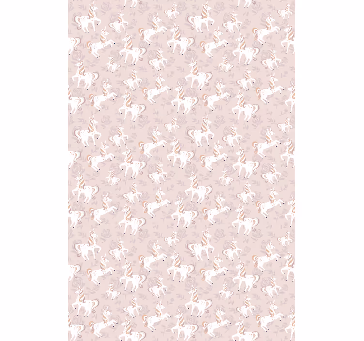 Kids wallpaper of a pink tall unicorn with flowers - TenStickers