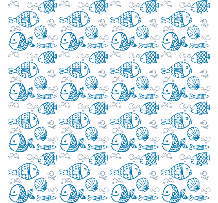 Kids wallpaper blue fish on white background - TenStickers