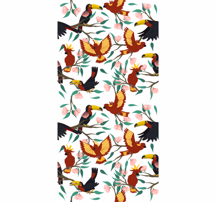 Kids wallpaper with flying parrots and toucans - TenStickers