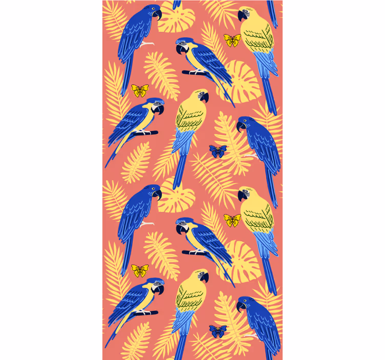 Kids wallpaper parrots and butterflies on leaves - TenStickers