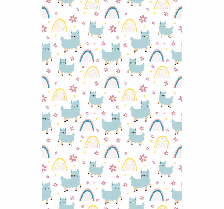 Kids wallpaper cute llamas and rainbows - TenStickers