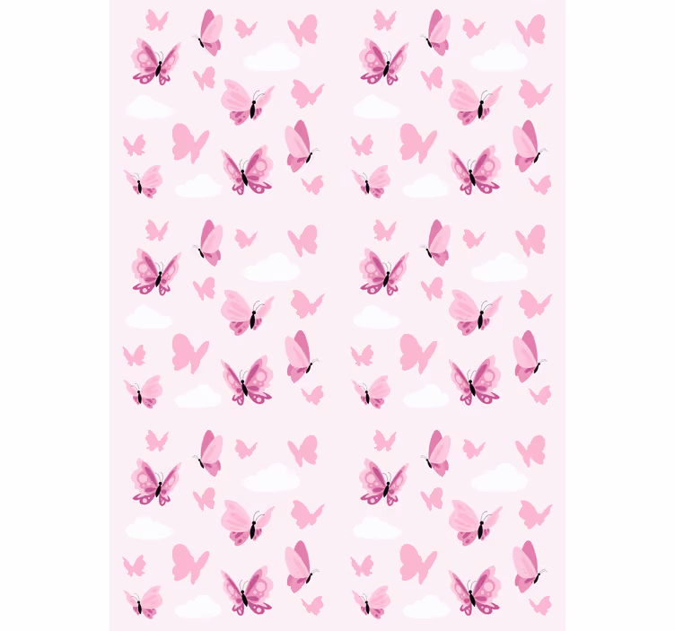 Butterfly wallpaper in pink flutter and clouds - TenStickers