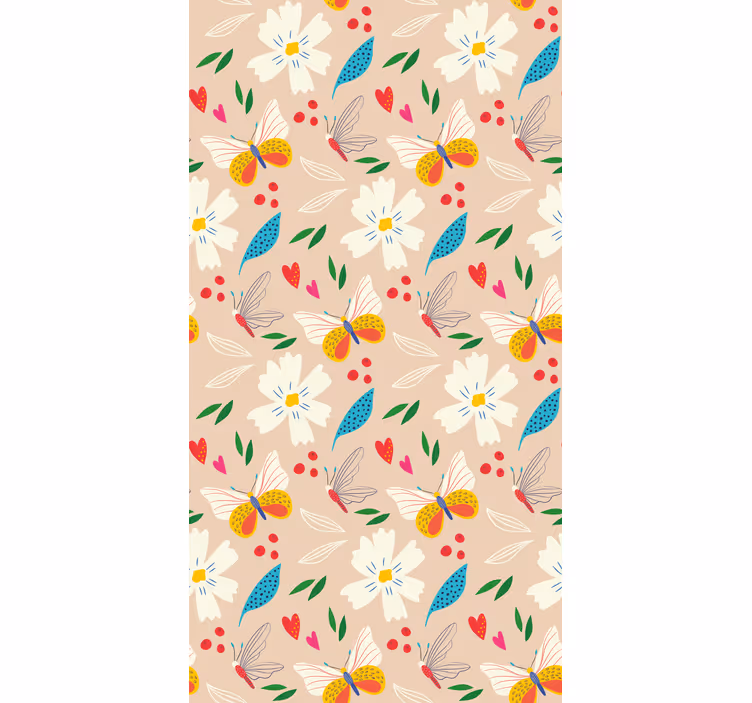 Butterfly wallpaper flowers and butterflies beige background - TenStickers