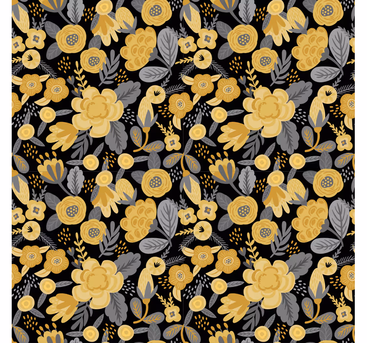 Hallway wallpaper in yellow botanical pattern - TenStickers