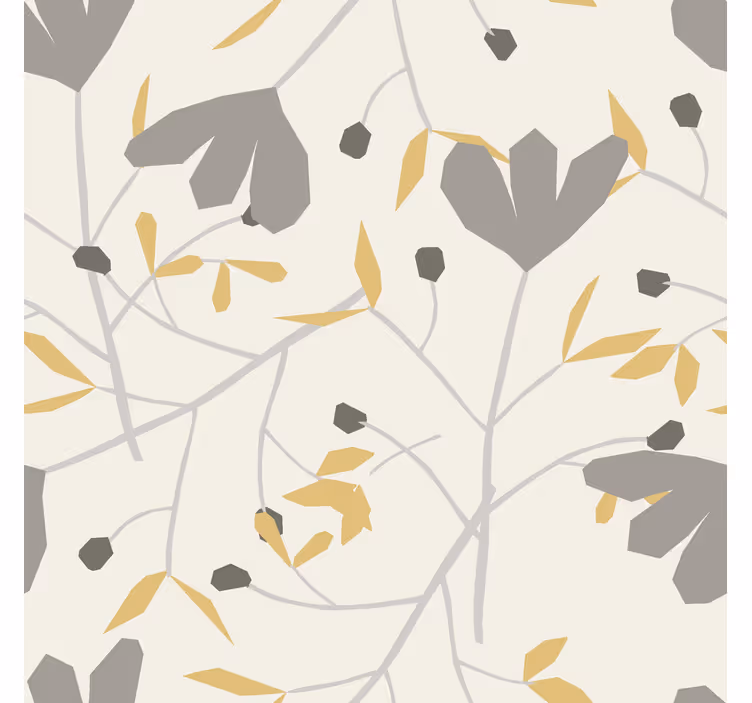 Scandinavian wallpaper gray and yellow flowers - TenStickers