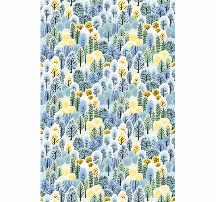 Scandinavian wallpaper with green and yellow trees - TenStickers