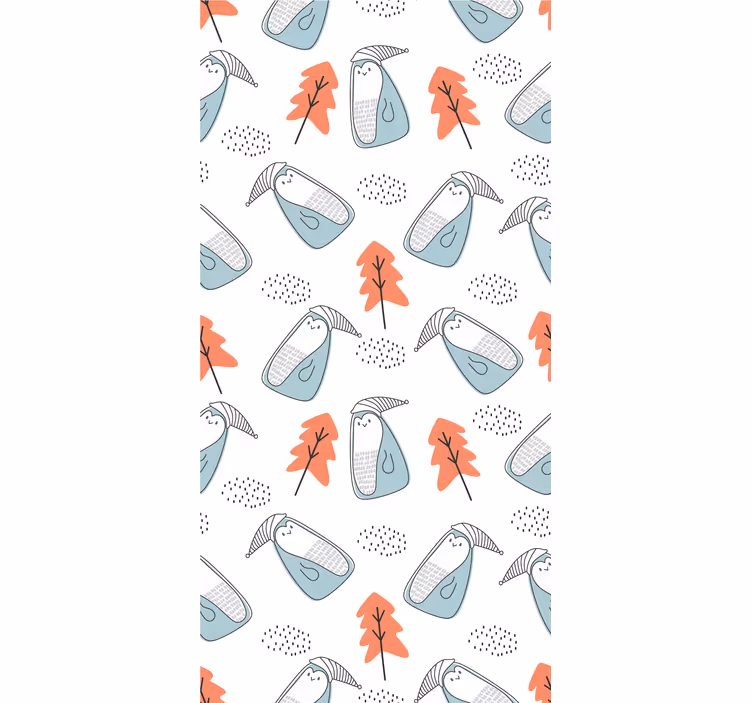 Scandinavian wallpaper cute minimalistic penguins trees - TenStickers