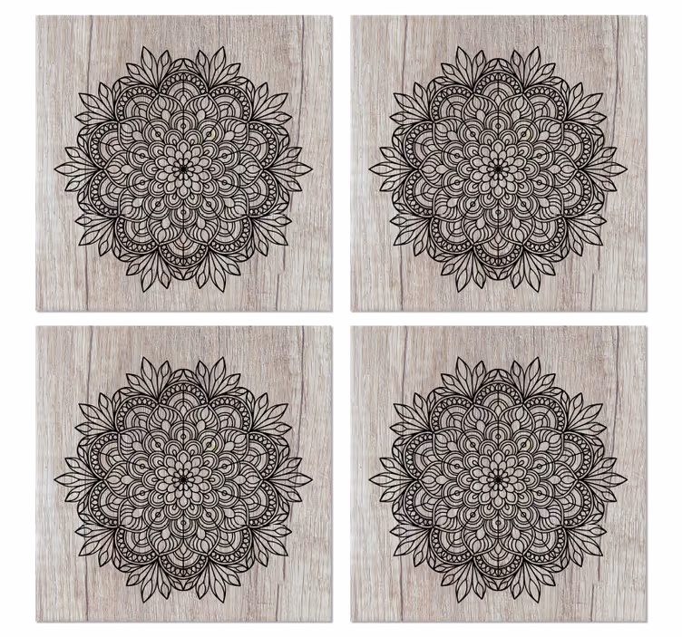 Tile wallpaper black mandala on wood design - TenStickers