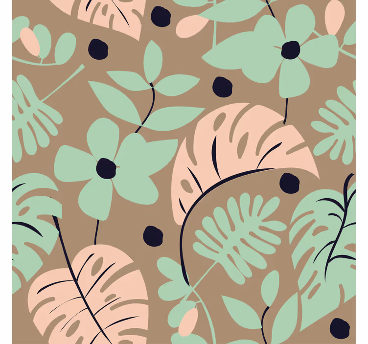 Flower wallpaper with pastel monstera blooms and leaves - TenStickers