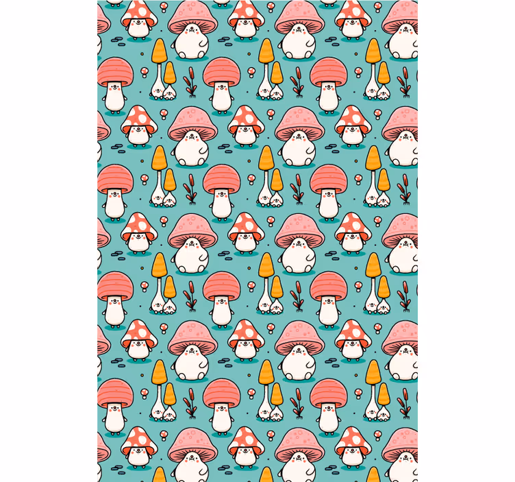 Kids wallpaper featuring baby mushroom characters - TenStickers