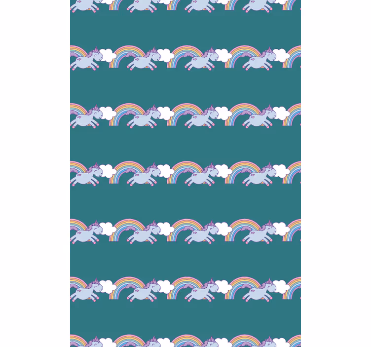 Kids wallpaper featuring running unicorns and rainbows - TenStickers