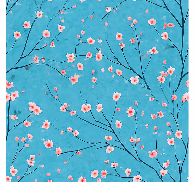 Flower wallpaper teal cherry blossoms - TenStickers
