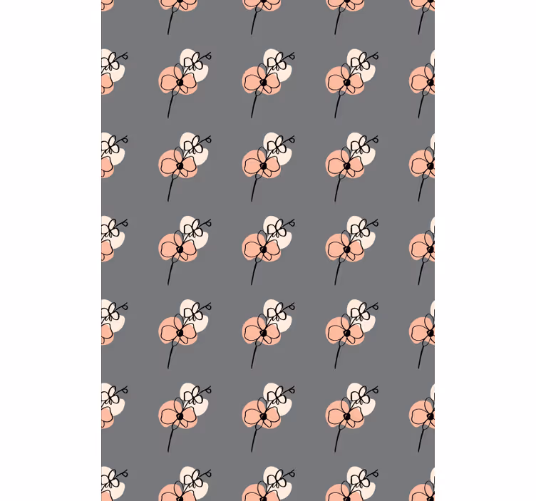 Floral ornament wallpaper with orchids line art design - TenStickers