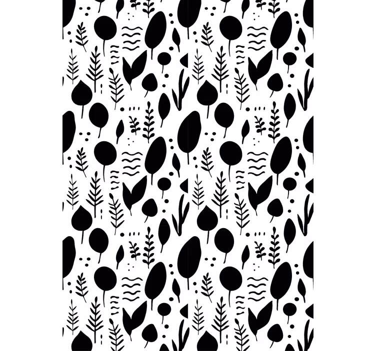 Floral ornament wallpaper with black and white nature images - TenStickers