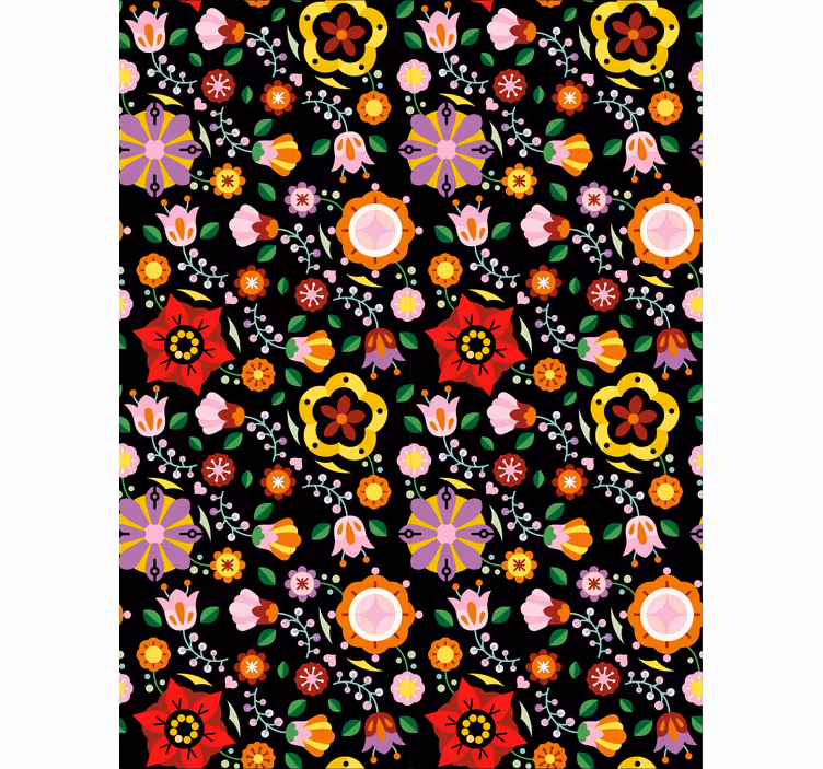Floral ornament wallpaper with polish folk patterns - TenStickers