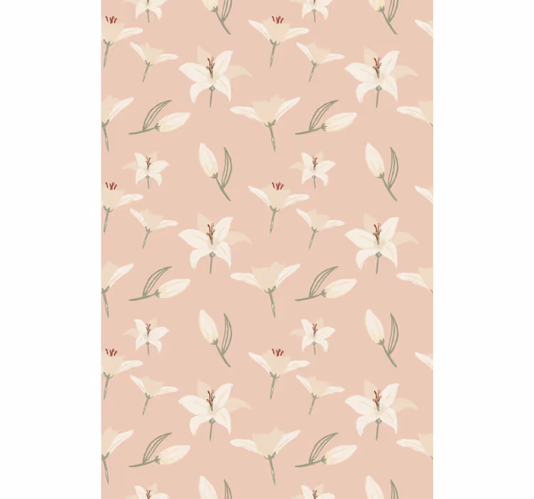 Floral ornament wallpaper white lily on nude background - TenStickers
