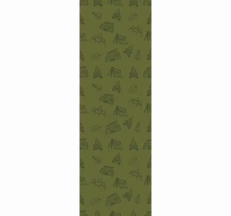 Bedroom wallpaper featuring campaing mountains on green - TenStickers