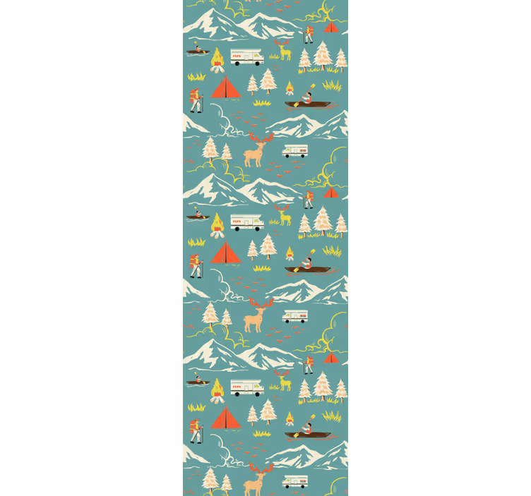 Bedroom wallpaper featuring camping scene with trees - TenStickers