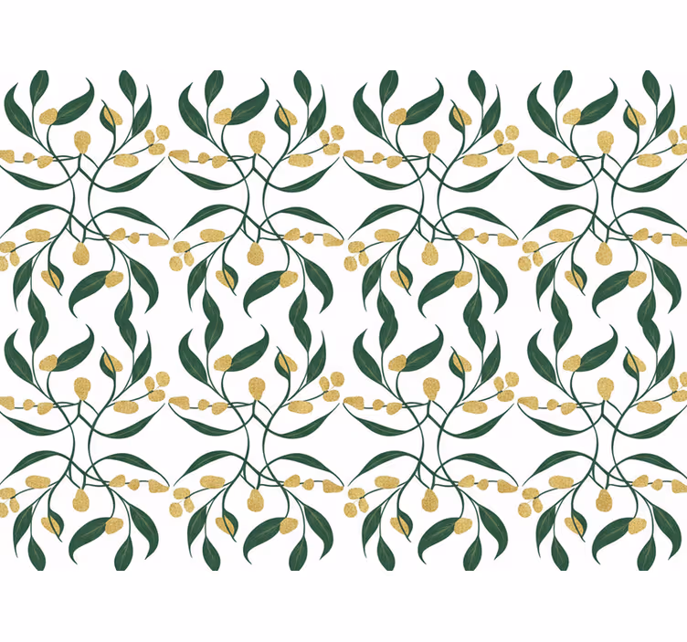 Leaf wallpaper in green and gold branches - TenStickers