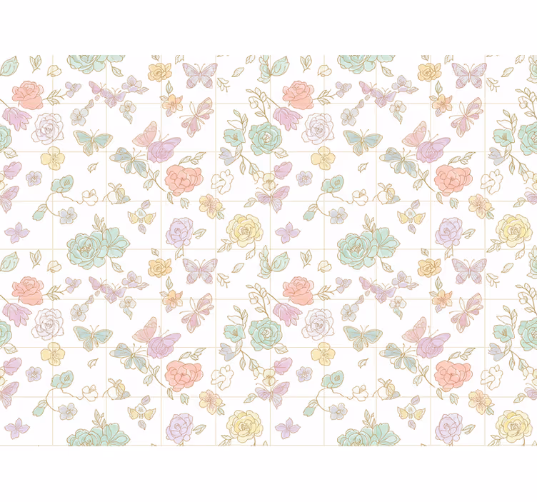 Flower wallpaper soft color butterfly design - TenStickers