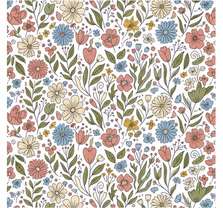 Leaf wallpaper with drawn flowers design - TenStickers
