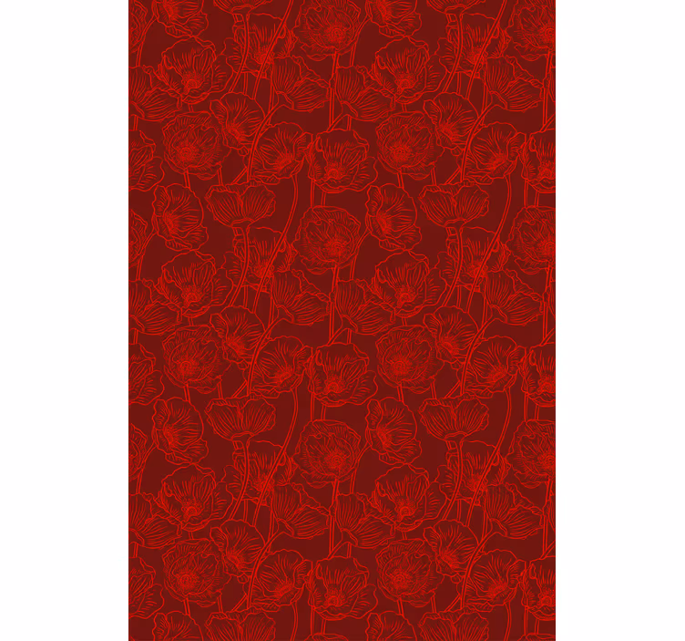 Red wallpaper with artistic poppies and stems - TenStickers