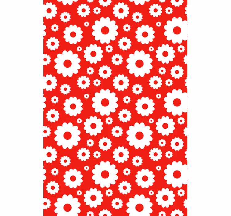 Red wallpaper with white daisies on red background - TenStickers