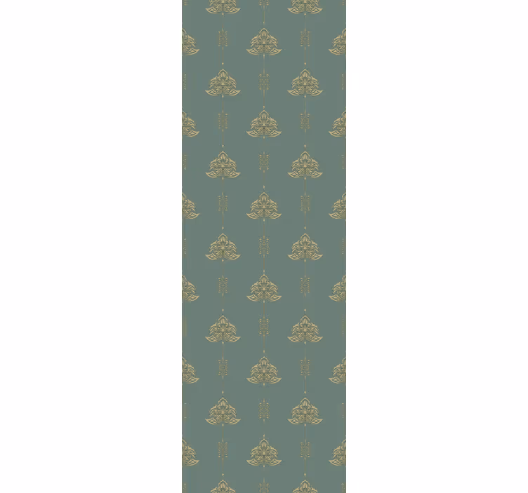 Green wallpaper in teal jugendstil with golden flowers - TenStickers