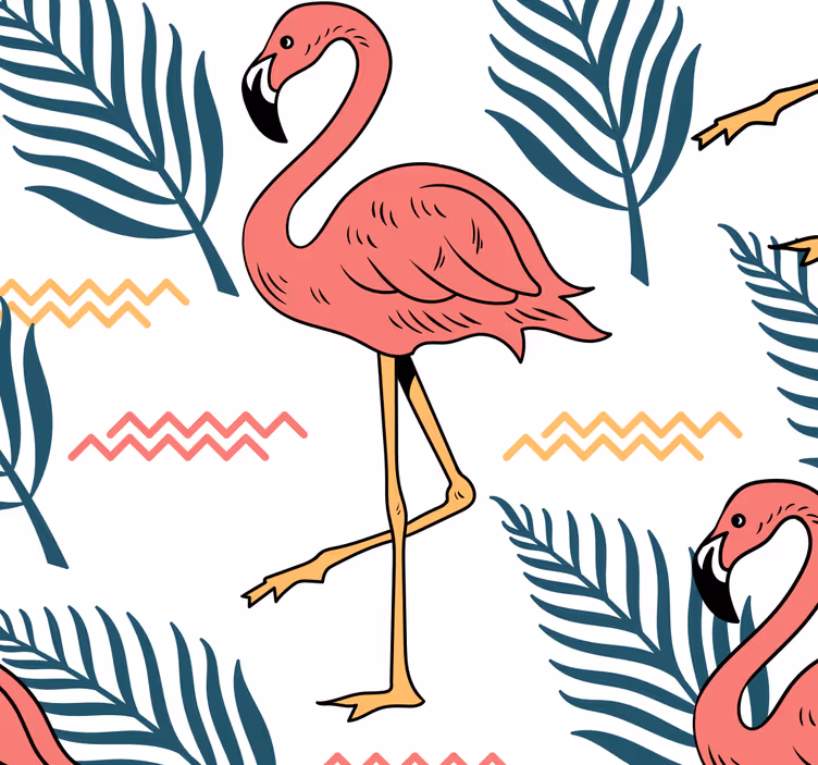 Flamingo Tropical Print birds wallpaper - TenStickers
