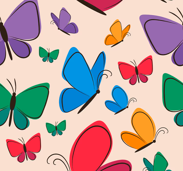 Colorful motif on beige backgroun butterfly wallpaper - TenStickers