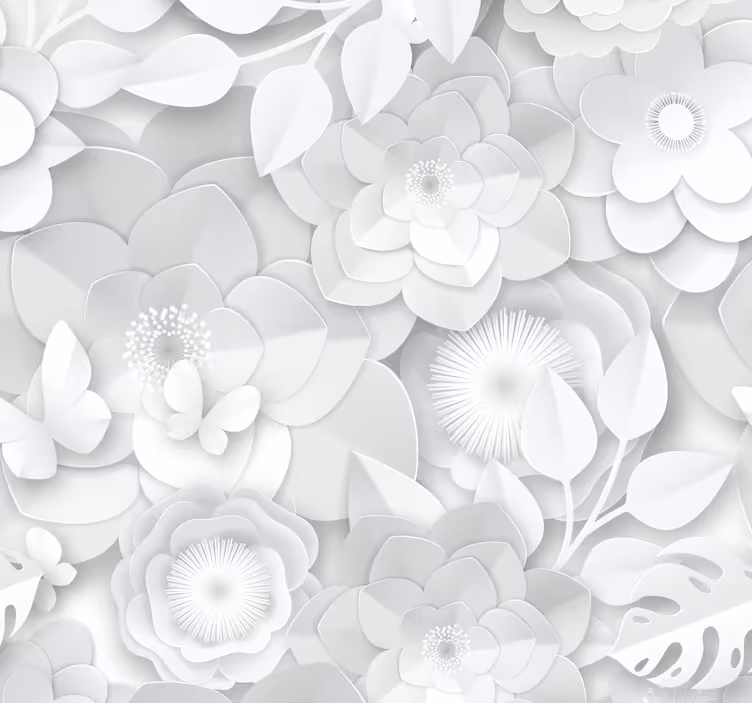 3D white flowers wallpaper - TenStickers