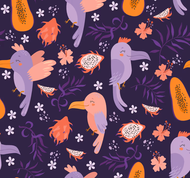 Purple Tropical Parrot Animal Wallpaper - TenStickers