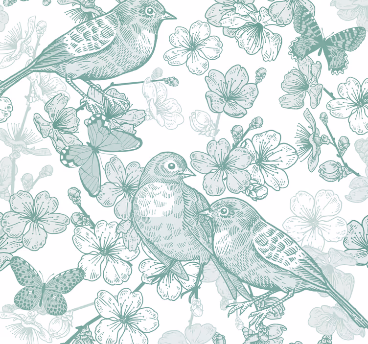 Decorative birds and tree branches wallpaper - TenStickers