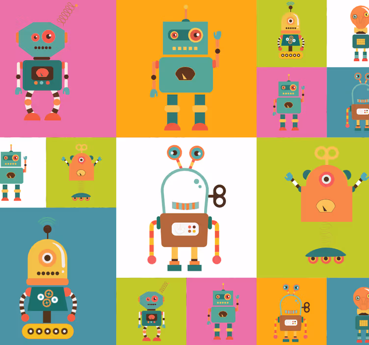Fun robots children's bedroom Wallpaper - TenStickers