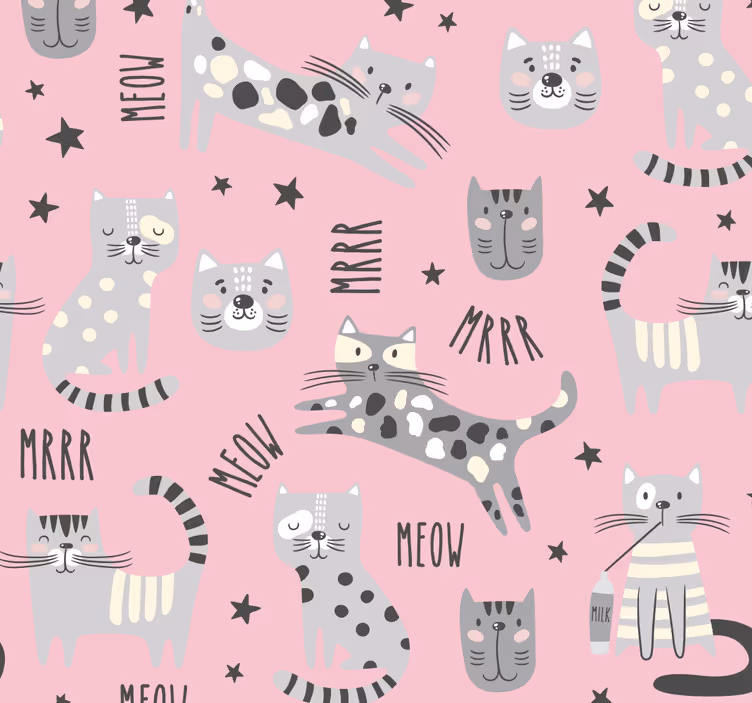 Feline Playtime cat wallpaper - TenStickers