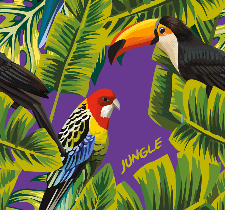 realistic tropical leaves birds - TenStickers
