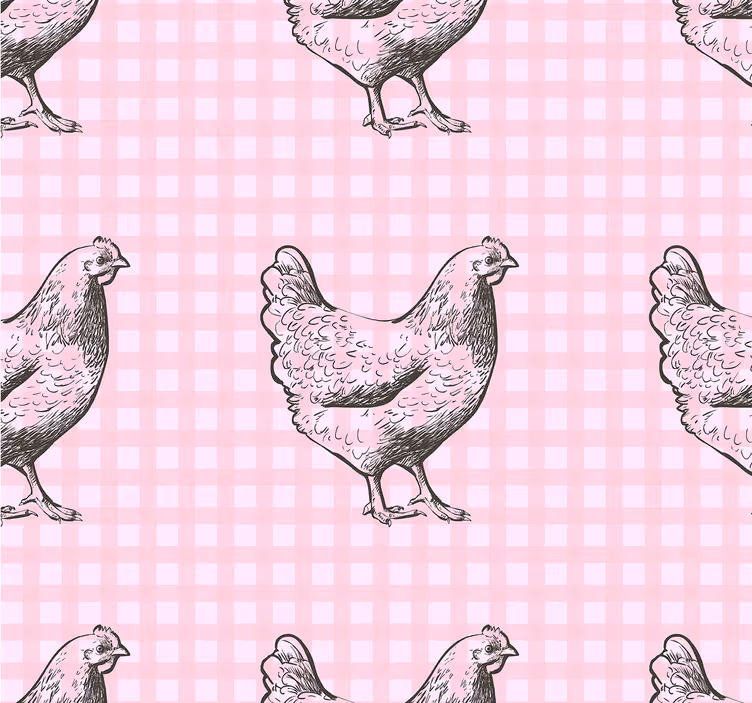 Pink and white squares with roosters wallpaper - TenStickers