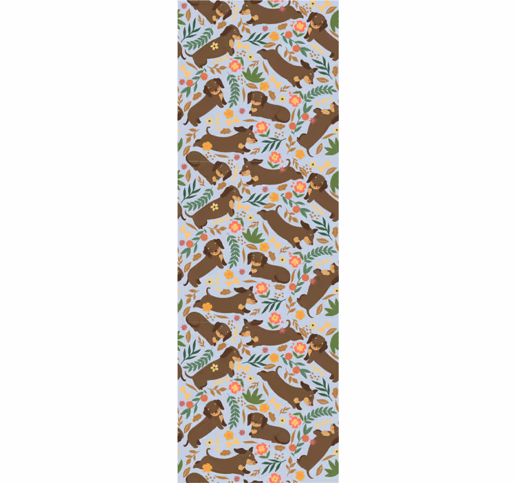 Dachshund and flowers pattern Nature wallpaper - TenStickers