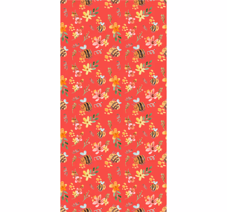 Bee Floral Pattern flower wallpaper - TenStickers