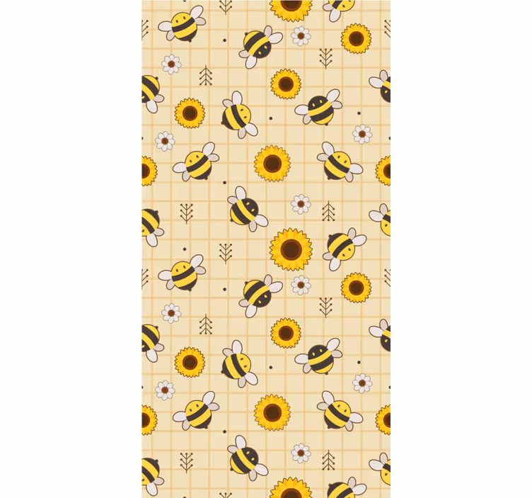 Bee Sunflower Pattern animal wallpaper - TenStickers
