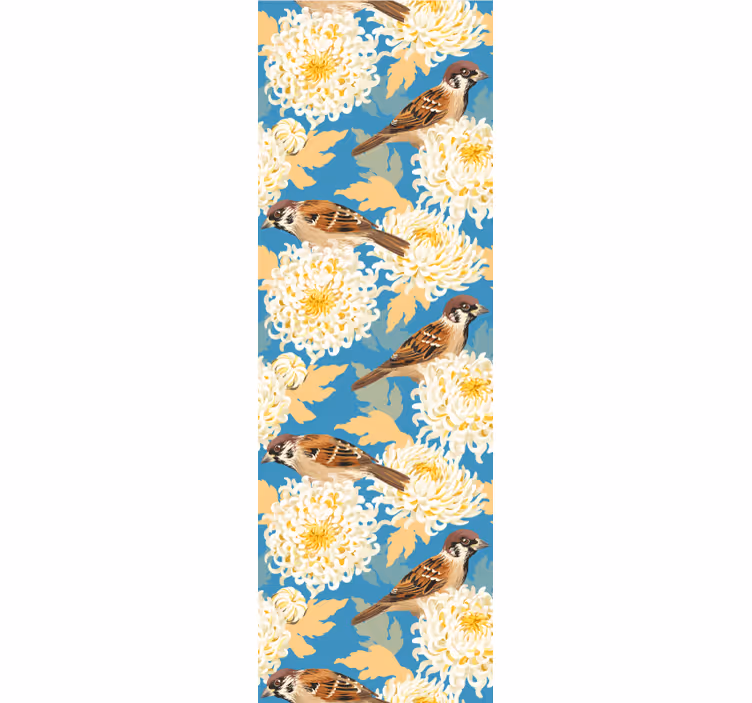 Chrysanthemum Sparrows birds wallpaper - TenStickers