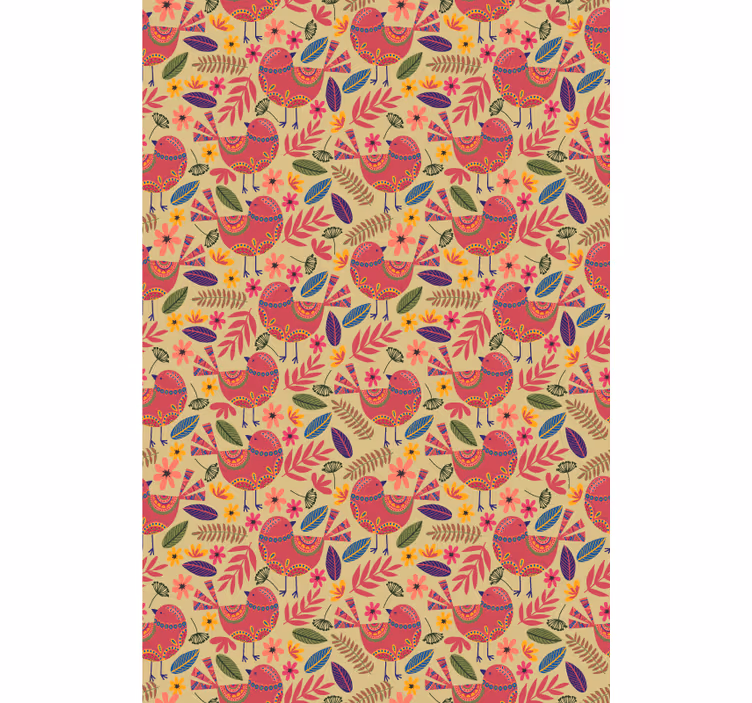 Colorful birds folk pattern Flower Wallpaper - TenStickers