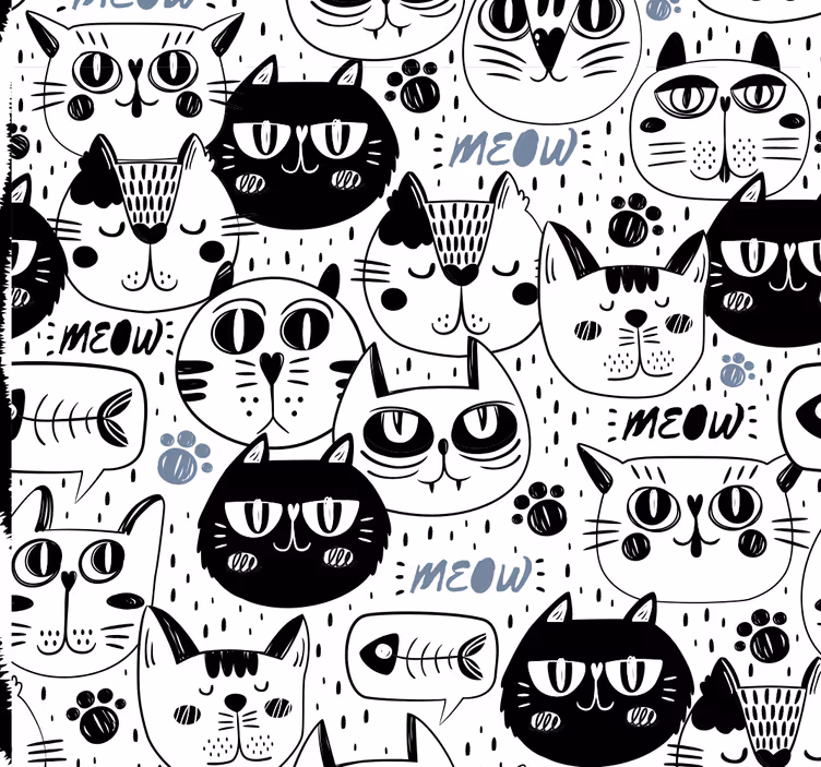 Stylized Cats Pattern cat wallpaper - TenStickers
