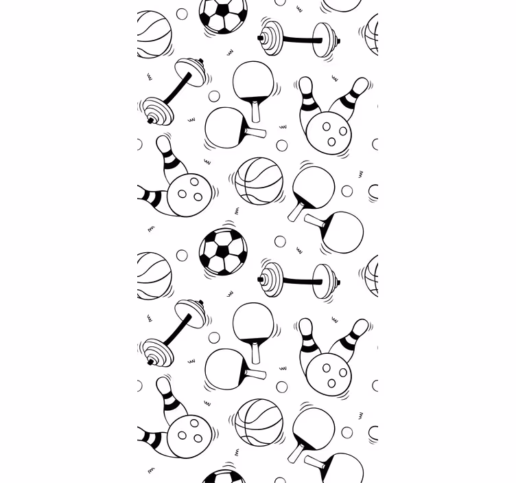 Pattern with sports equipment doodle wallpaper - TenStickers
