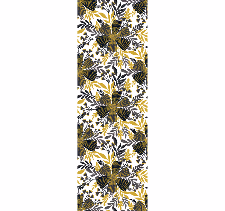 Grey and yellow lines flower pattern wallpaper - TenStickers