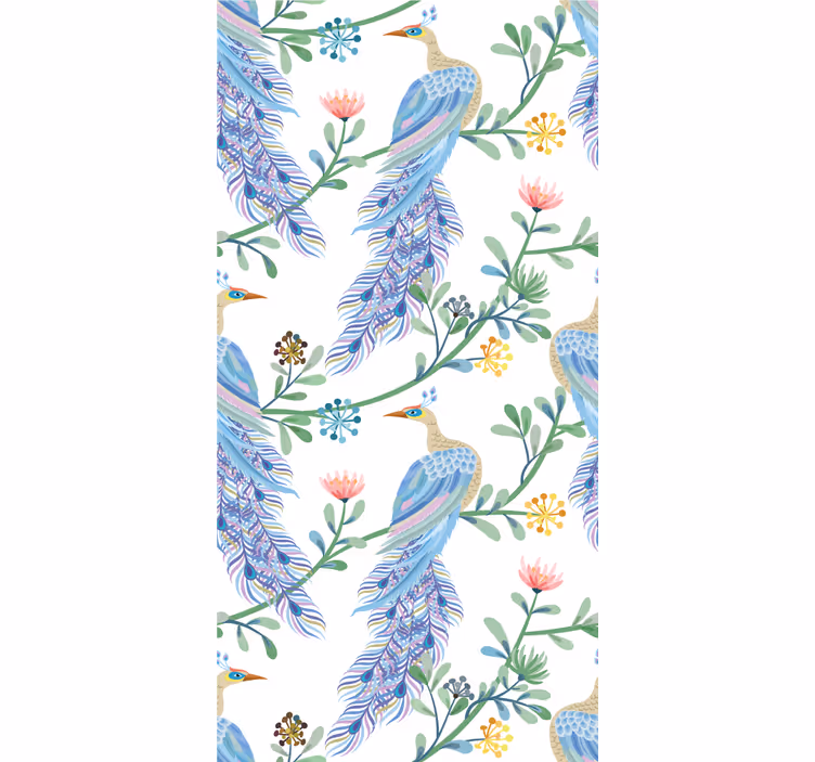 Elegant blue feathered motif birds wallpaper - TenStickers