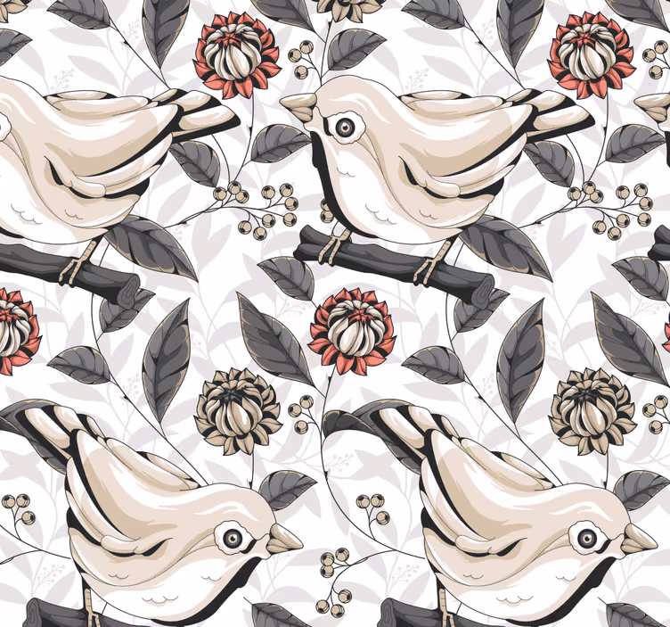 Floral Bird Tiles floral ornament wallpaper - TenStickers