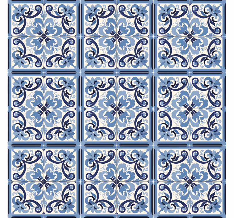 Blue and white floral pattern tile wallpaper - TenStickers