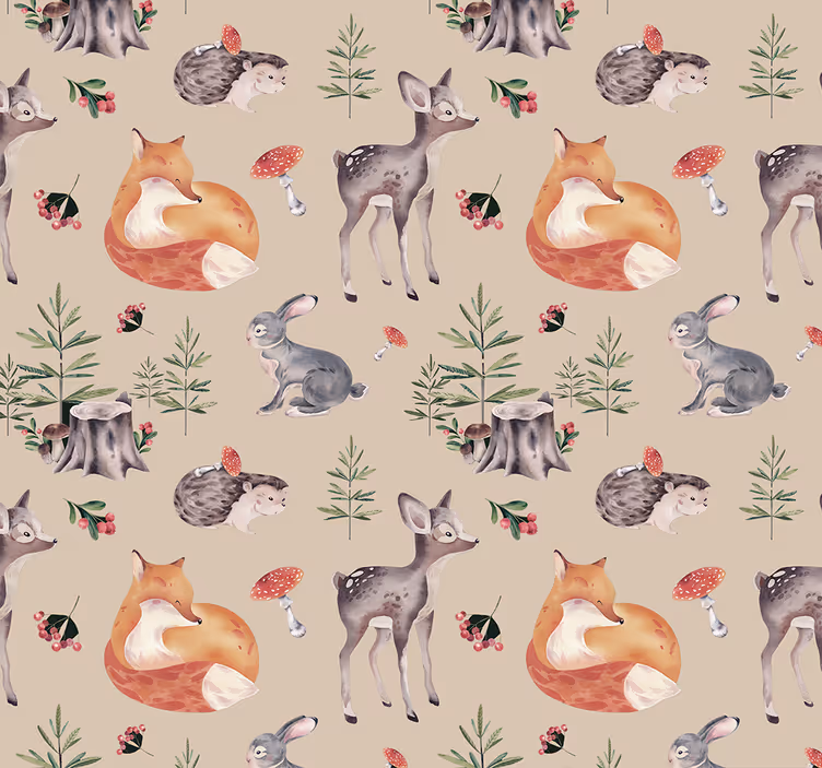 Kids' forest pattern animal wallpaper - TenStickers
